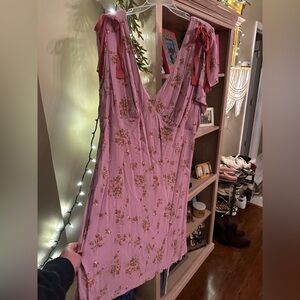 Floral pink dress’s with ribbon bows in 1X